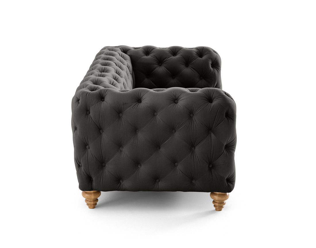 Canapé 2 places chesterfield en velours pieds bois Walter Canapé 2 places chesterfield en velours pieds bois Walter