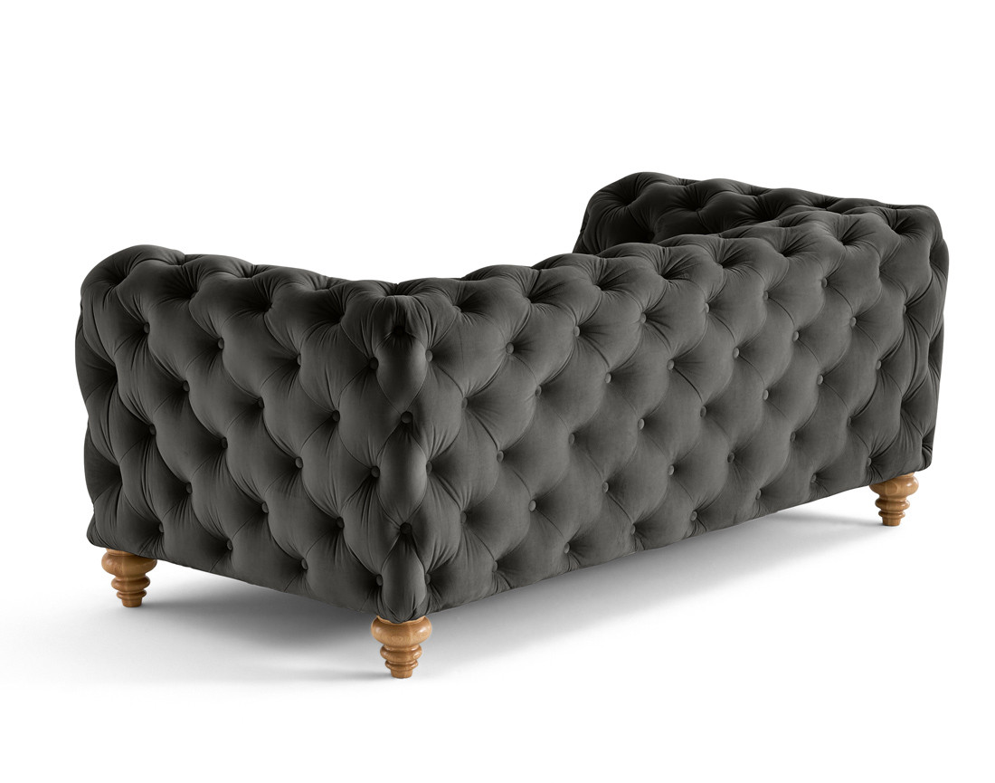 Canapé 2 places chesterfield en velours pieds bois Walter Canapé 2 places chesterfield en velours pieds bois Walter