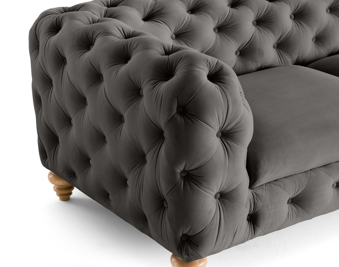 Canapé 2 places chesterfield en velours pieds bois Walter Canapé 2 places chesterfield en velours pieds bois Walter