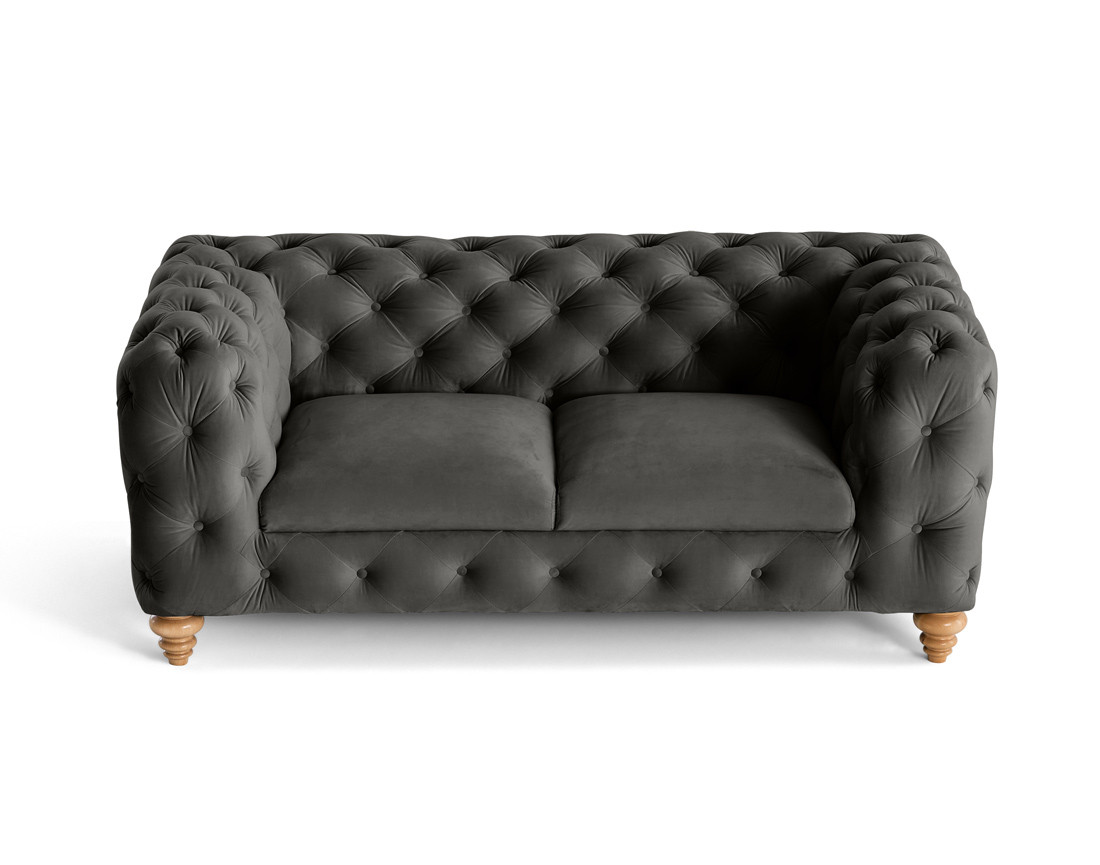 Canapé 2 places chesterfield en velours pieds bois Walter Canapé 2 places chesterfield en velours pieds bois Walter