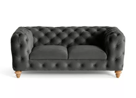 Canapé 2 places chesterfield en velours pieds bois Walter