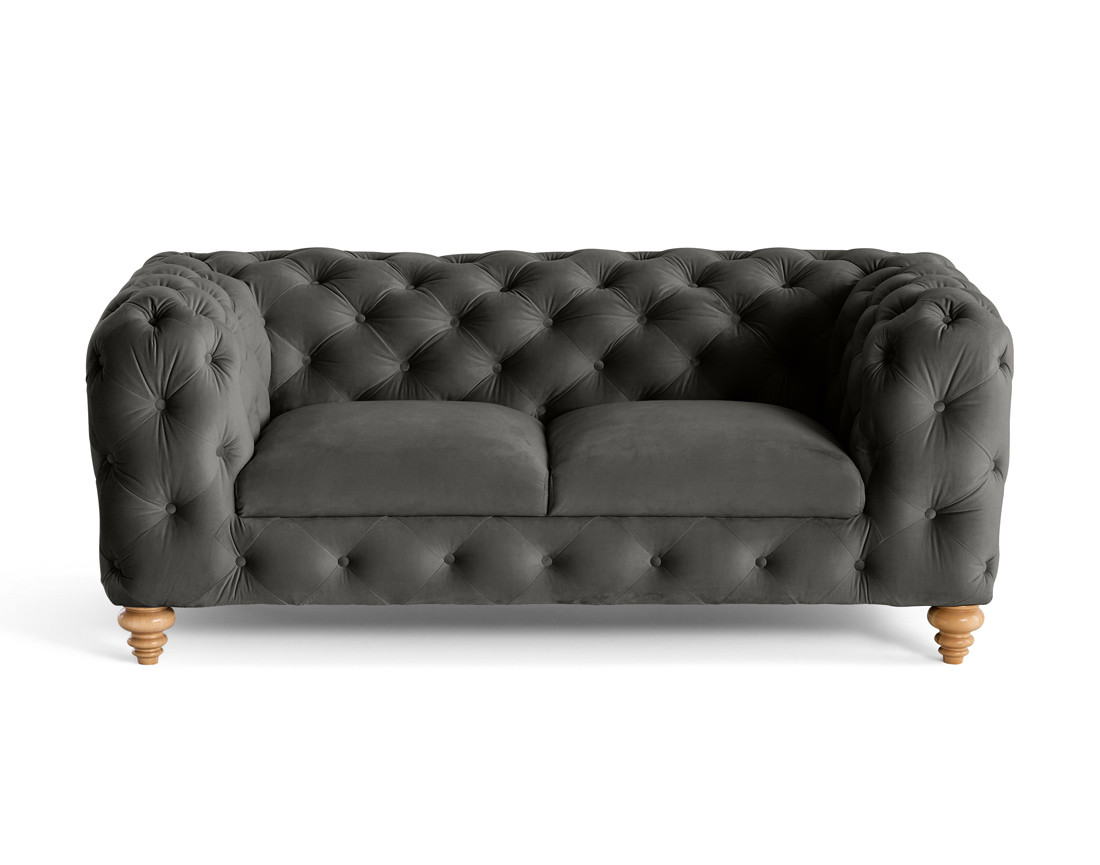 Canapé 2 places chesterfield en velours pieds bois Walter Canapé 2 places chesterfield en velours pieds bois Walter