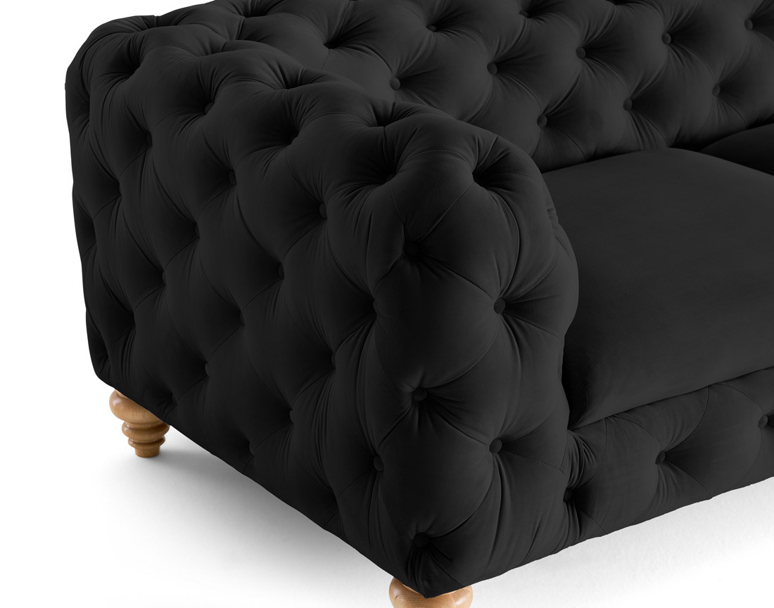 Canapé 2 places chesterfield en velours pieds bois Walter Canapé 2 places chesterfield en velours pieds bois Walter