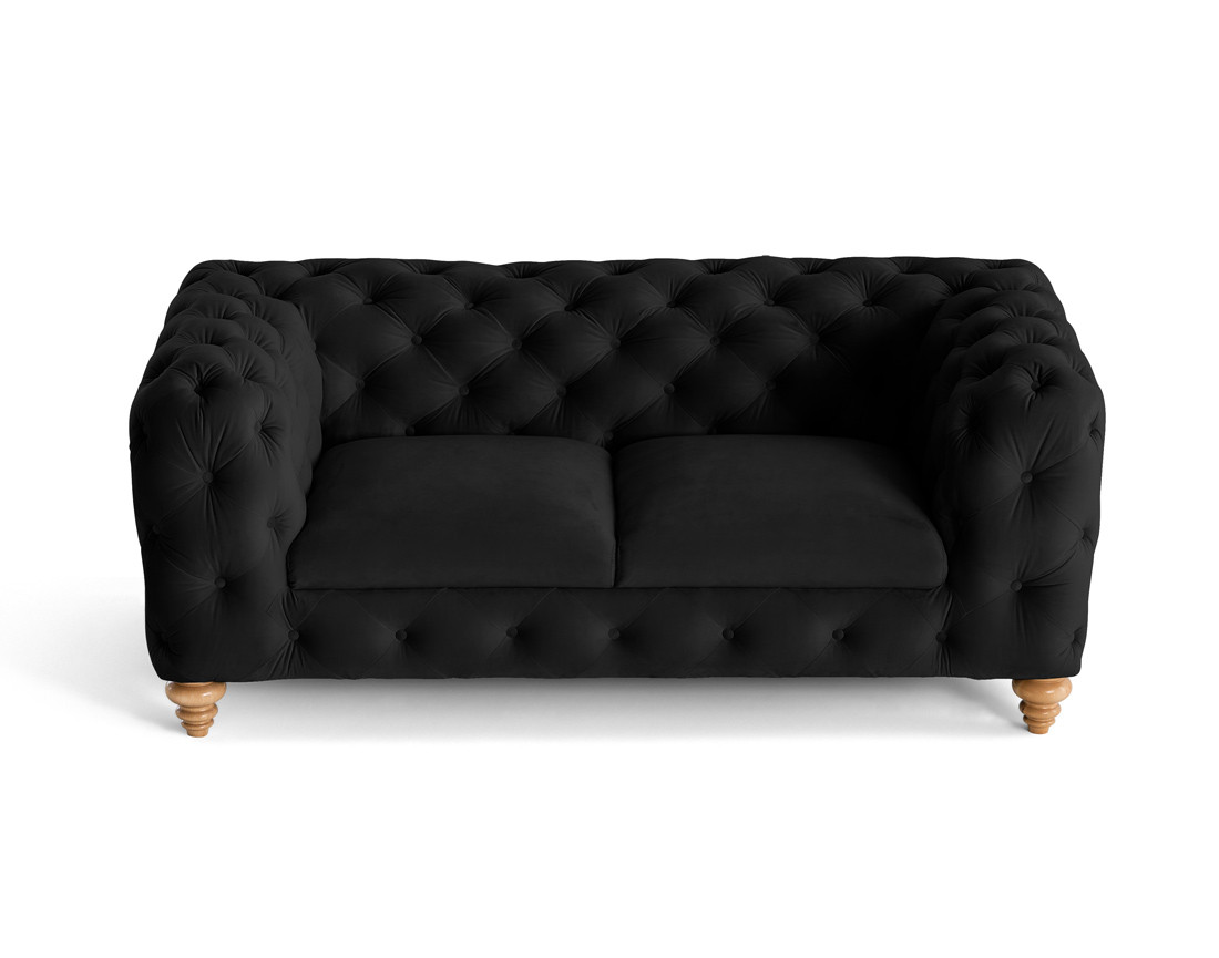 Canapé 2 places chesterfield en velours pieds bois Walter Canapé 2 places chesterfield en velours pieds bois Walter