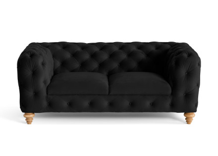 Canapé 2 places chesterfield en velours pieds bois Walter