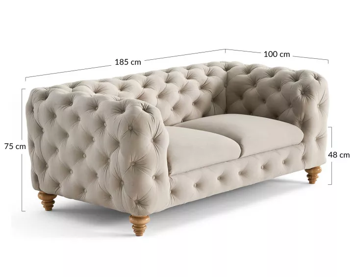 Canapé 2 places chesterfield en velours pieds bois Walter