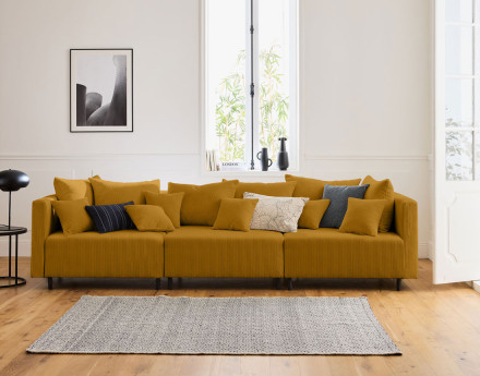 Module d'assise d'angle réversible en velours côtelé Edinburg - gauche