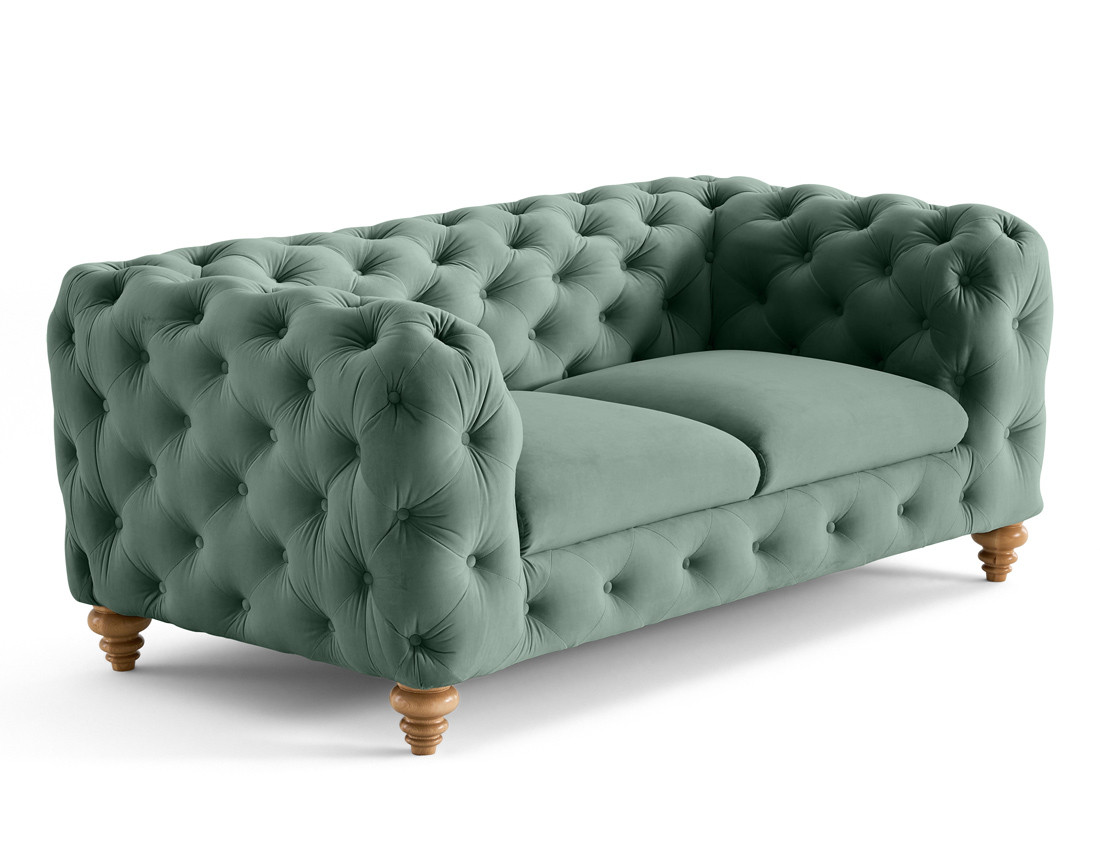 Canapé 2 places chesterfield en velours pieds bois Walter
