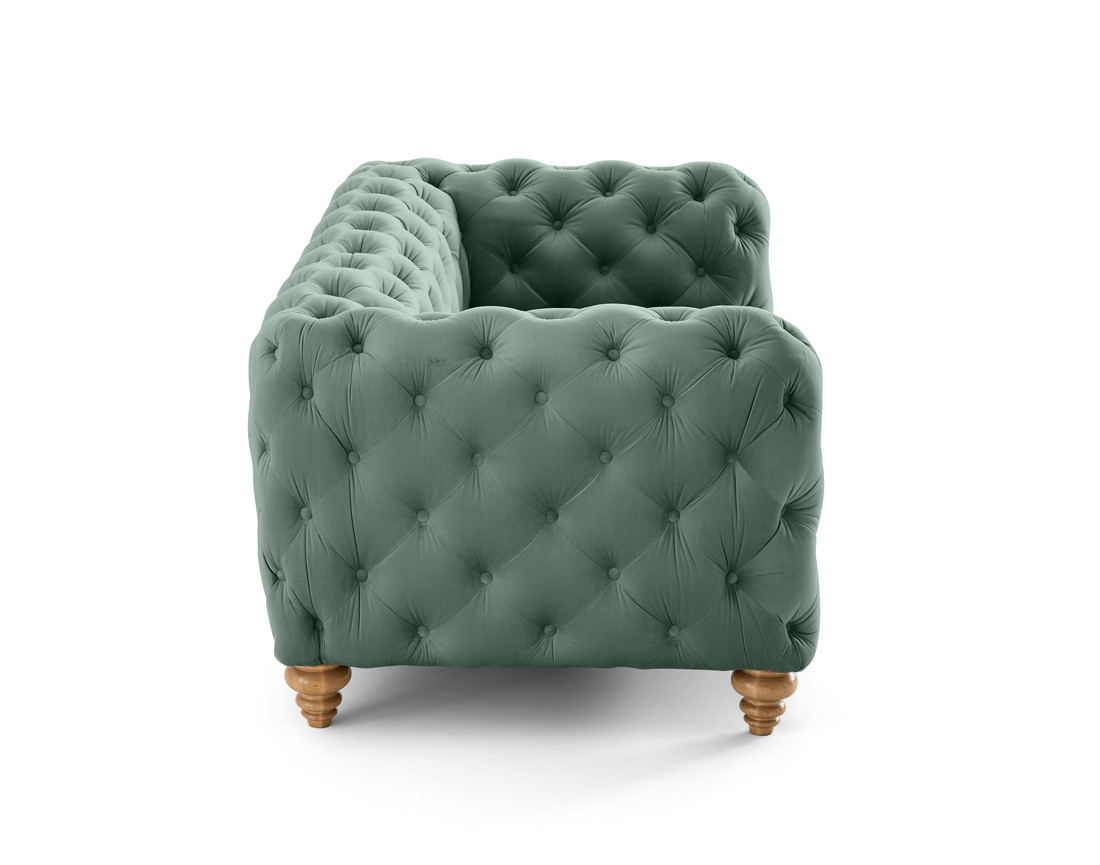 Canapé 2 places chesterfield en velours pieds bois Walter