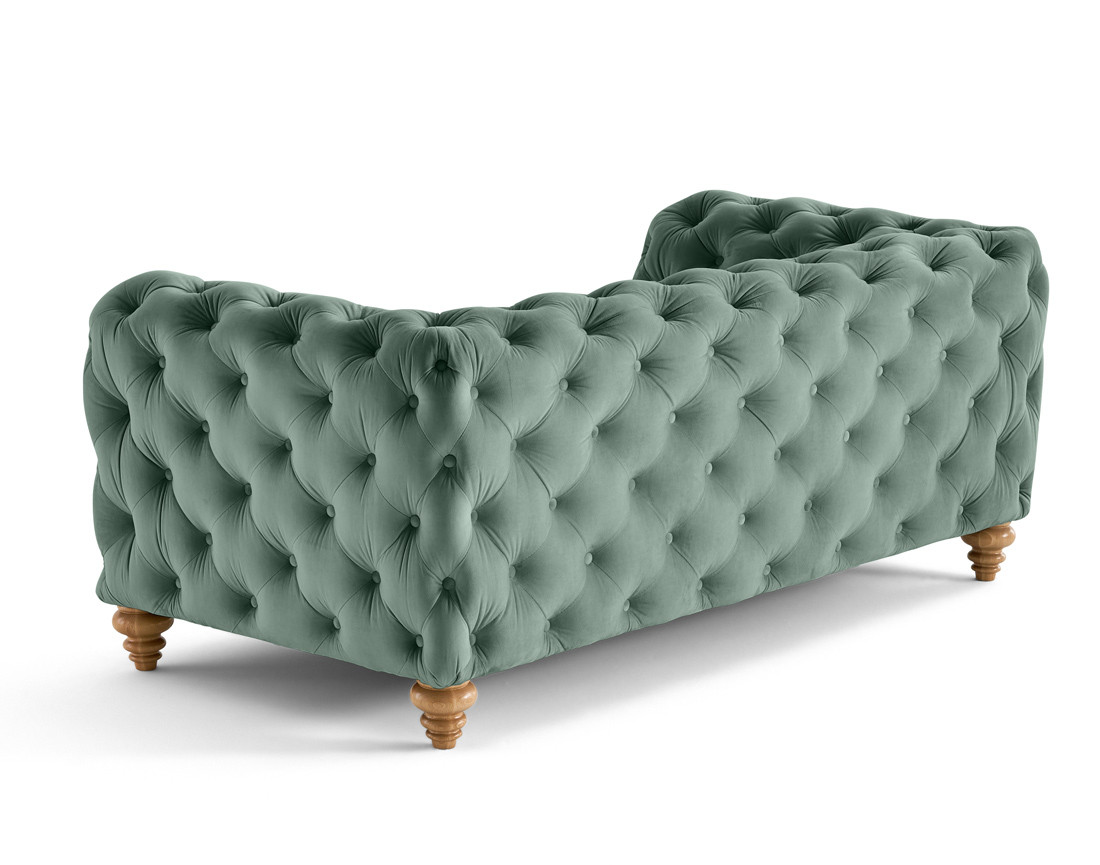 Canapé 2 places chesterfield en velours pieds bois Walter