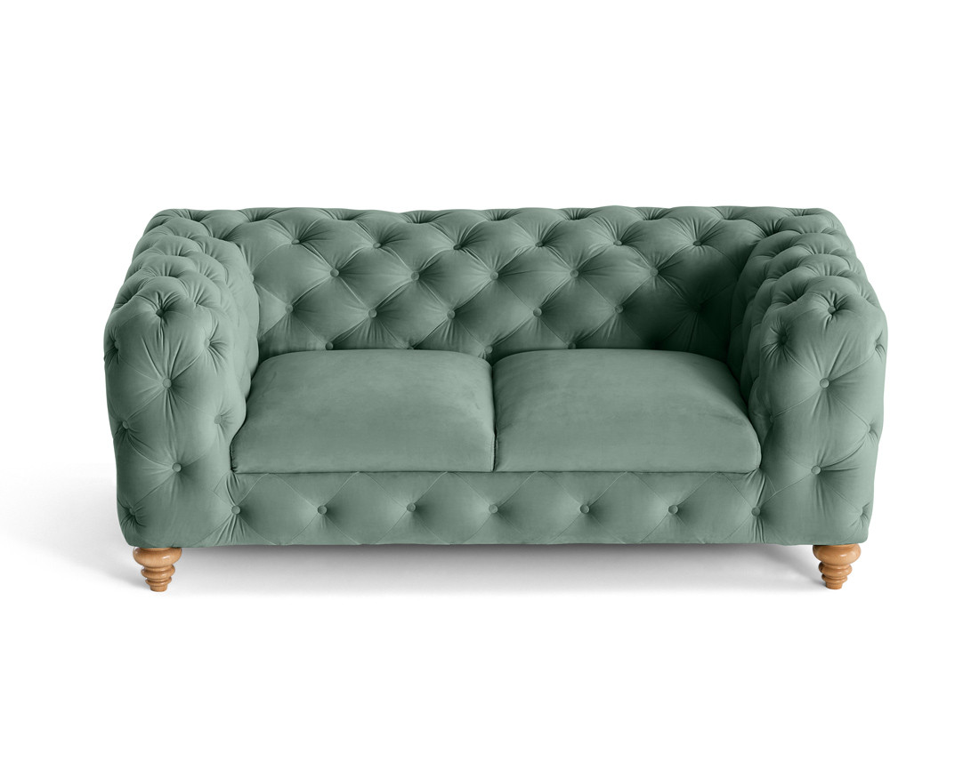 Canapé 2 places chesterfield en velours pieds bois Walter