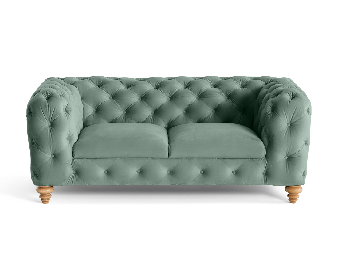 Canapé 2 places chesterfield en velours pieds bois Walter