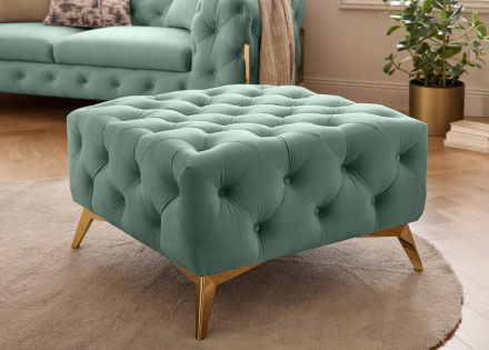 Pouf chesterfield en velours pieds en métal doré Camden