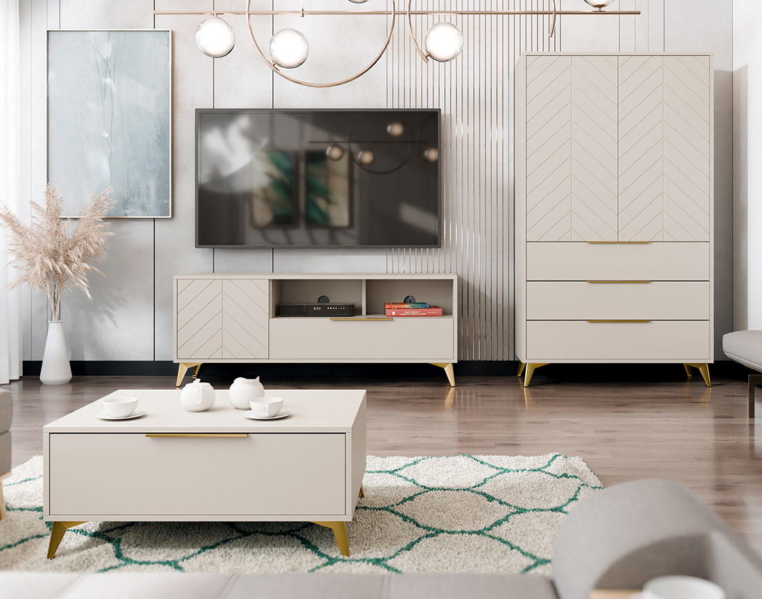 Table basse beige 1 tiroir 104 cm Boccioni