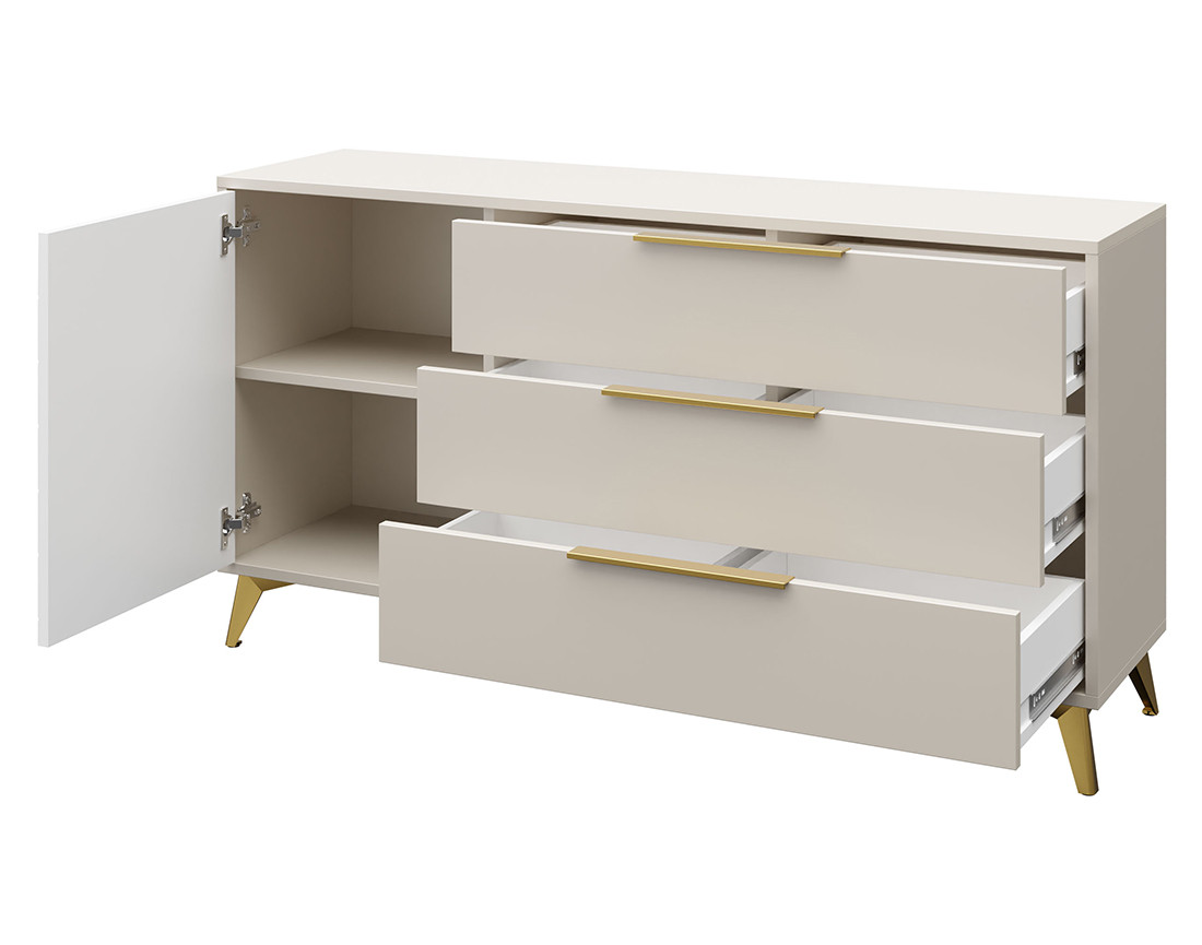 Buffet bas beige 3 tiroirs et 1 porte 154 cm Boccioni