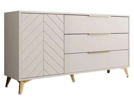 Buffet bas beige 3 tiroirs et 1 porte 154 cm Boccioni