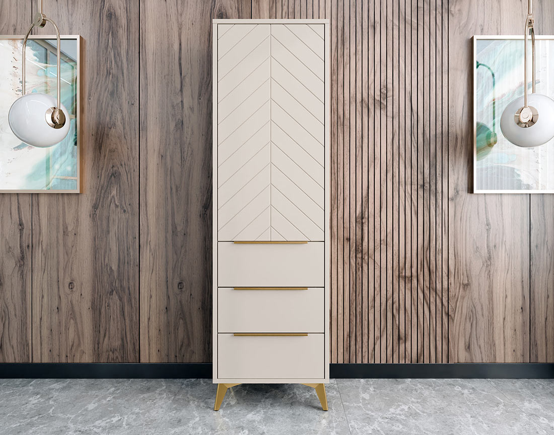 Buffet haut beige 3 tiroirs et 1 porte 54x180 cm Boccioni