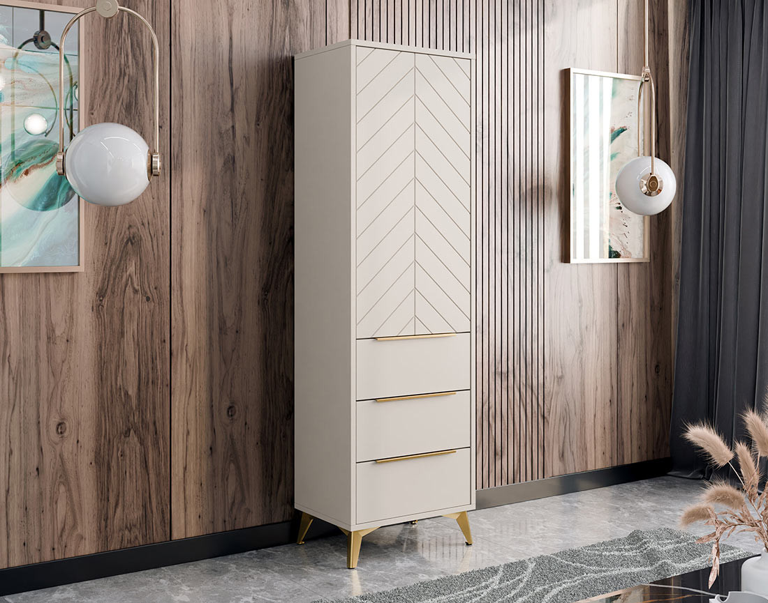 Buffet haut beige 3 tiroirs et 1 porte 54x180 cm Boccioni