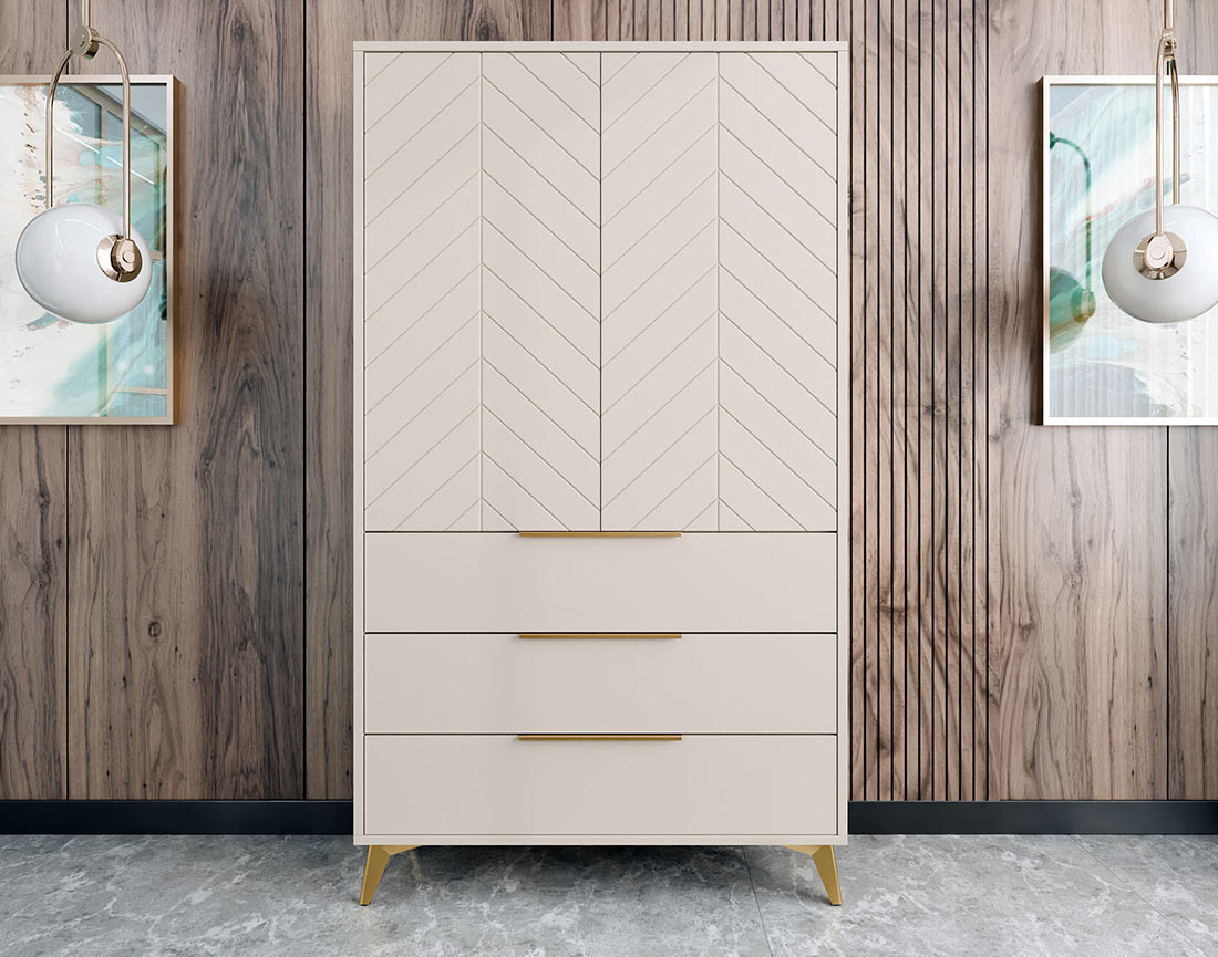 Buffet haut beige 3 tiroirs et 2 portes 104x180 cm Boccioni