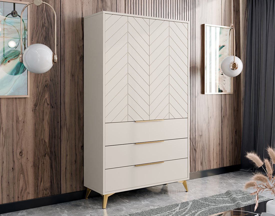 Buffet haut beige 3 tiroirs et 2 portes 104x180 cm Boccioni