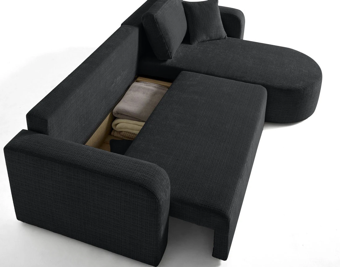 Canapé d'angle réversible 4 places convertible avec coffre en velours texturé Miro