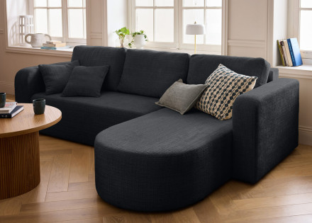 Canapé d'angle réversible 4 places convertible avec coffre en velours texturé Miro