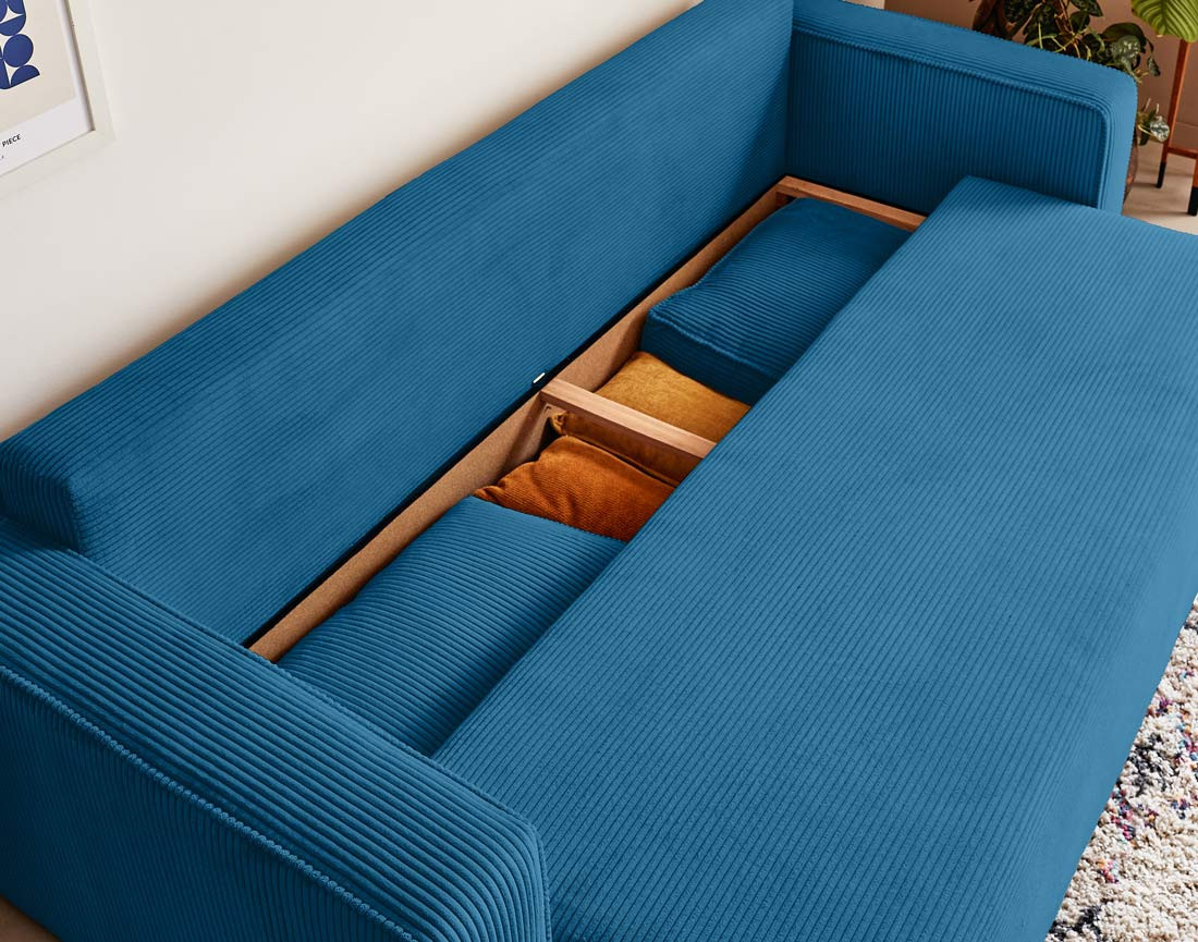 Canapé 3 places convertible avec coffre en velours côtelé Topaze