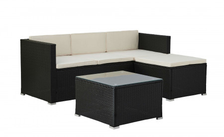 Lumio - Salon bas de jardin 4 places - Modulable - en résine tressée noire avec coussins beiges Lumio - Salon bas de jardin 4 places - Modulable - en résine tressée noire avec coussins beiges