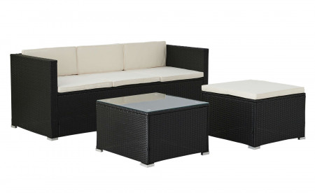 Lumio - Salon bas de jardin 4 places - Modulable - en résine tressée noire avec coussins beiges Lumio - Salon bas de jardin 4 places - Modulable - en résine tressée noire avec coussins beiges