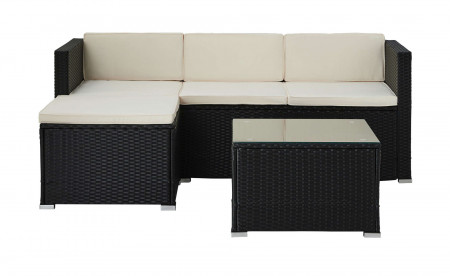 Lumio - Salon bas de jardin 4 places - Modulable - en résine tressée noire avec coussins beiges Lumio - Salon bas de jardin 4 places - Modulable - en résine tressée noire avec coussins beiges