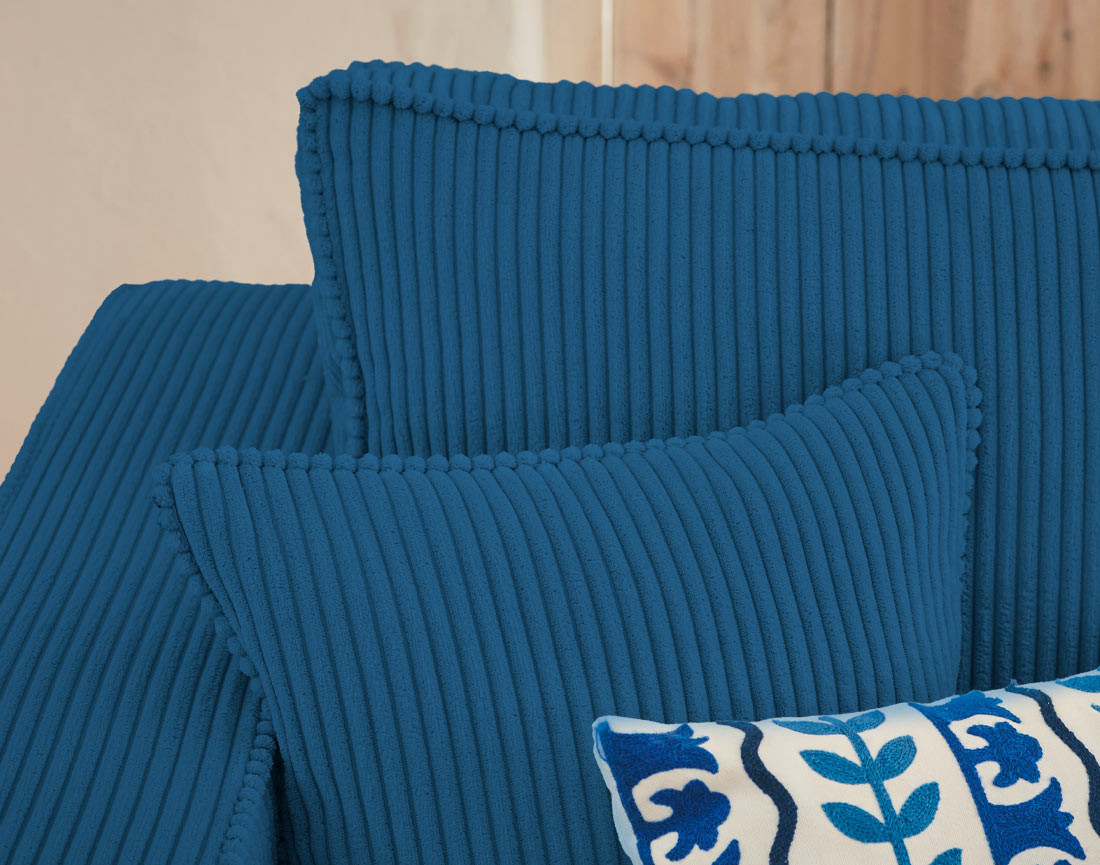 Canapé panoramique en U 7 places convertible avec coffre en velours côtelé Topaze