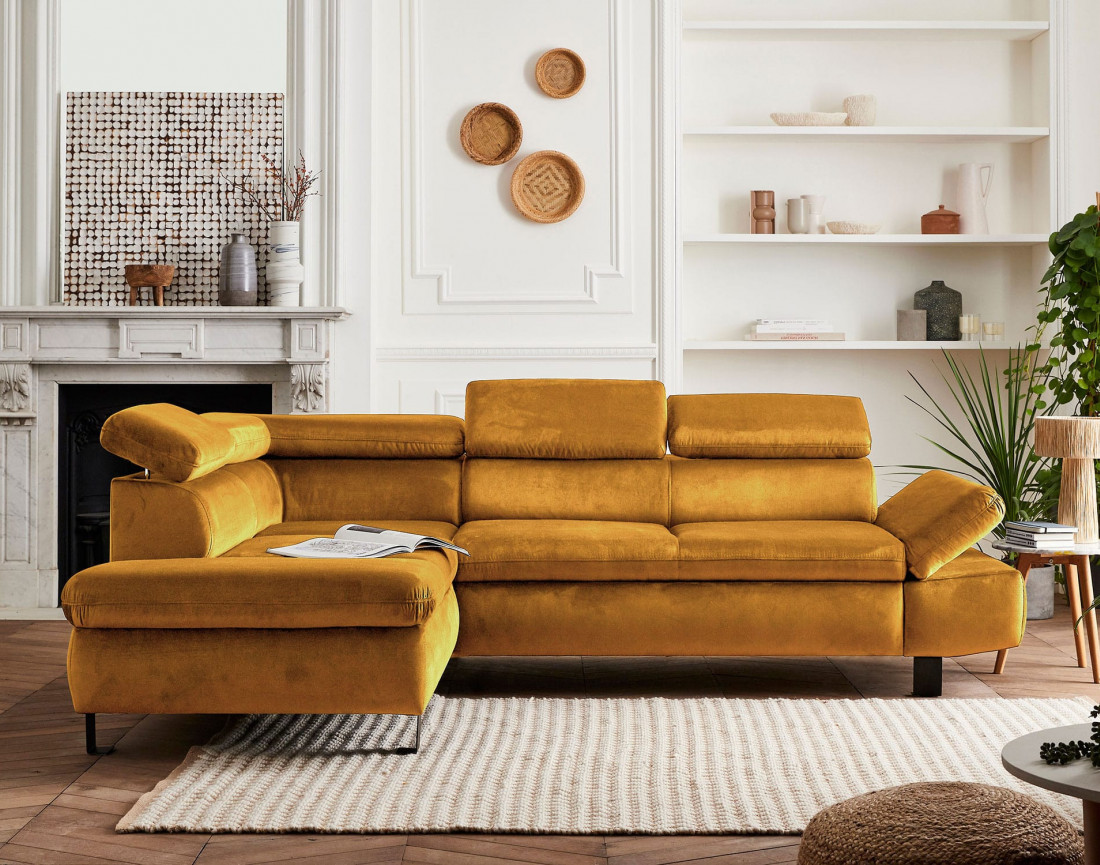 Nairobi - Canapé d'angle convertible - en velours - 5 places - avec têtières - Gauche