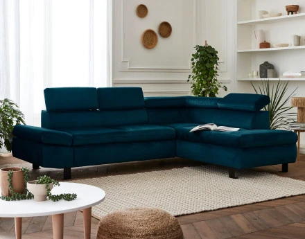 Nairobi - Canapé d'angle convertible - en velours - 5 places - avec têtières - Droit