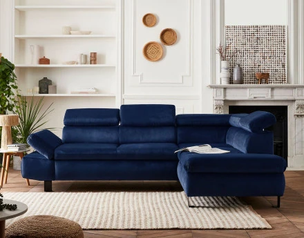 Nairobi - Canapé d'angle convertible - en velours - 5 places - avec têtières - Droit