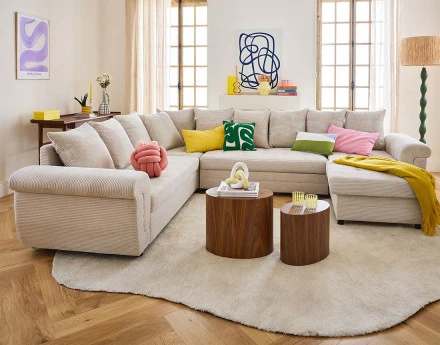 Canapé panoramique convertible, en velours côtelé 7 places Henry