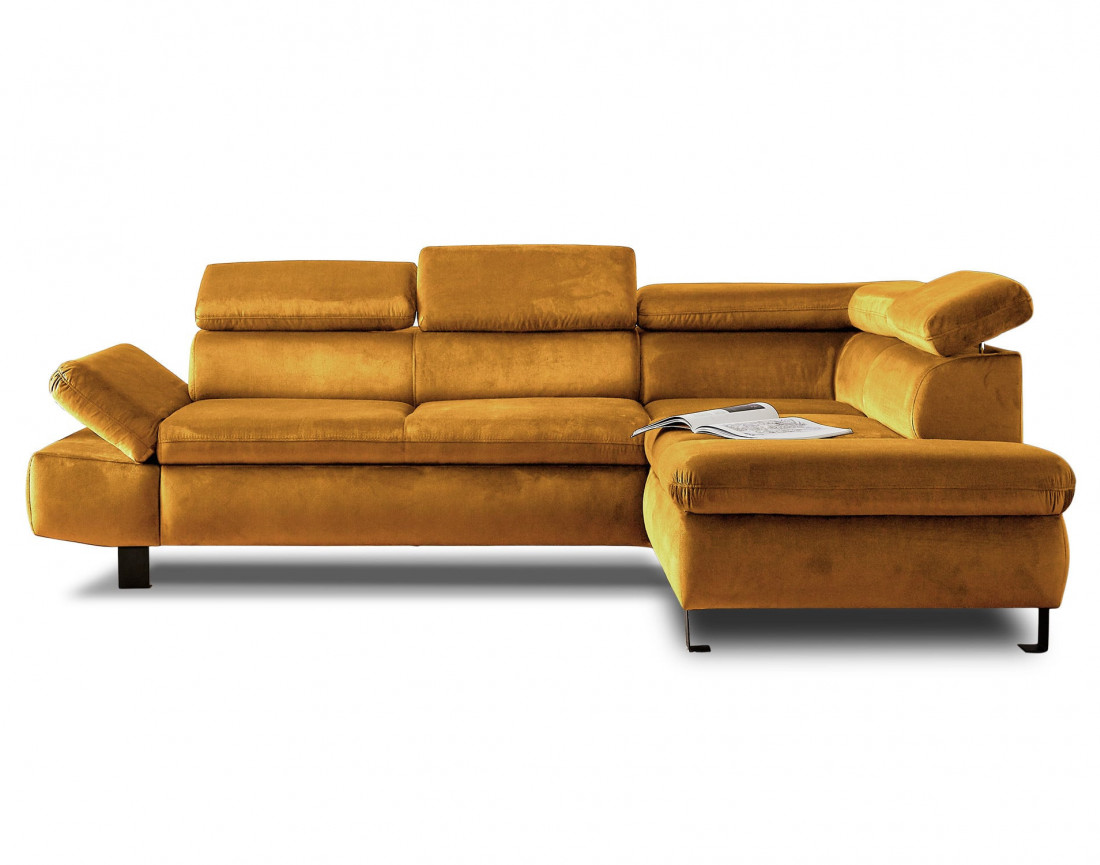 Nairobi - Canapé d'angle convertible - en velours - 5 places - avec têtières - Droit
