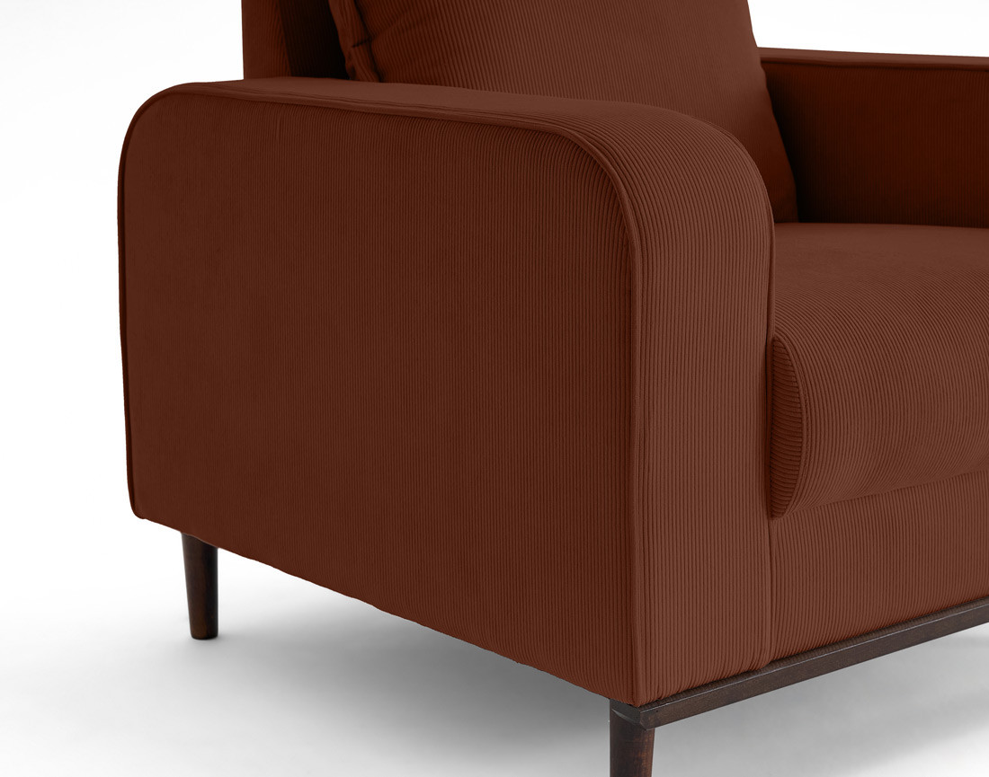 Fauteuil en velours côtelé pieds bois foncé - Albane