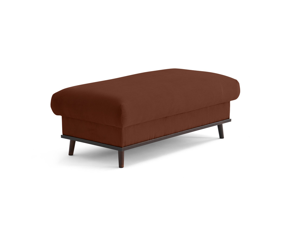 Pouf en velours côtelé pieds bois foncé - Albane