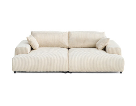 Canapé droit 4 places double méridienne en velours côtelé Garance