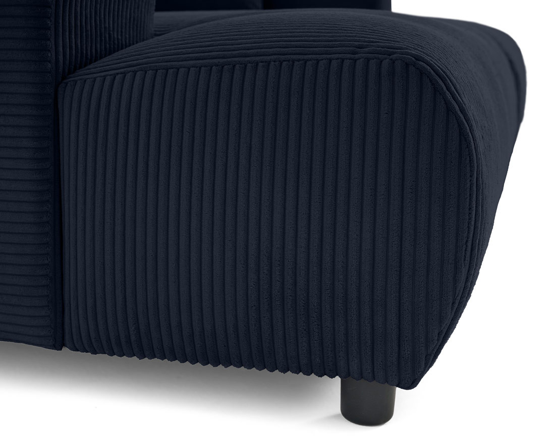 Canapé droit 4 places double méridienne en velours côtelé Garance