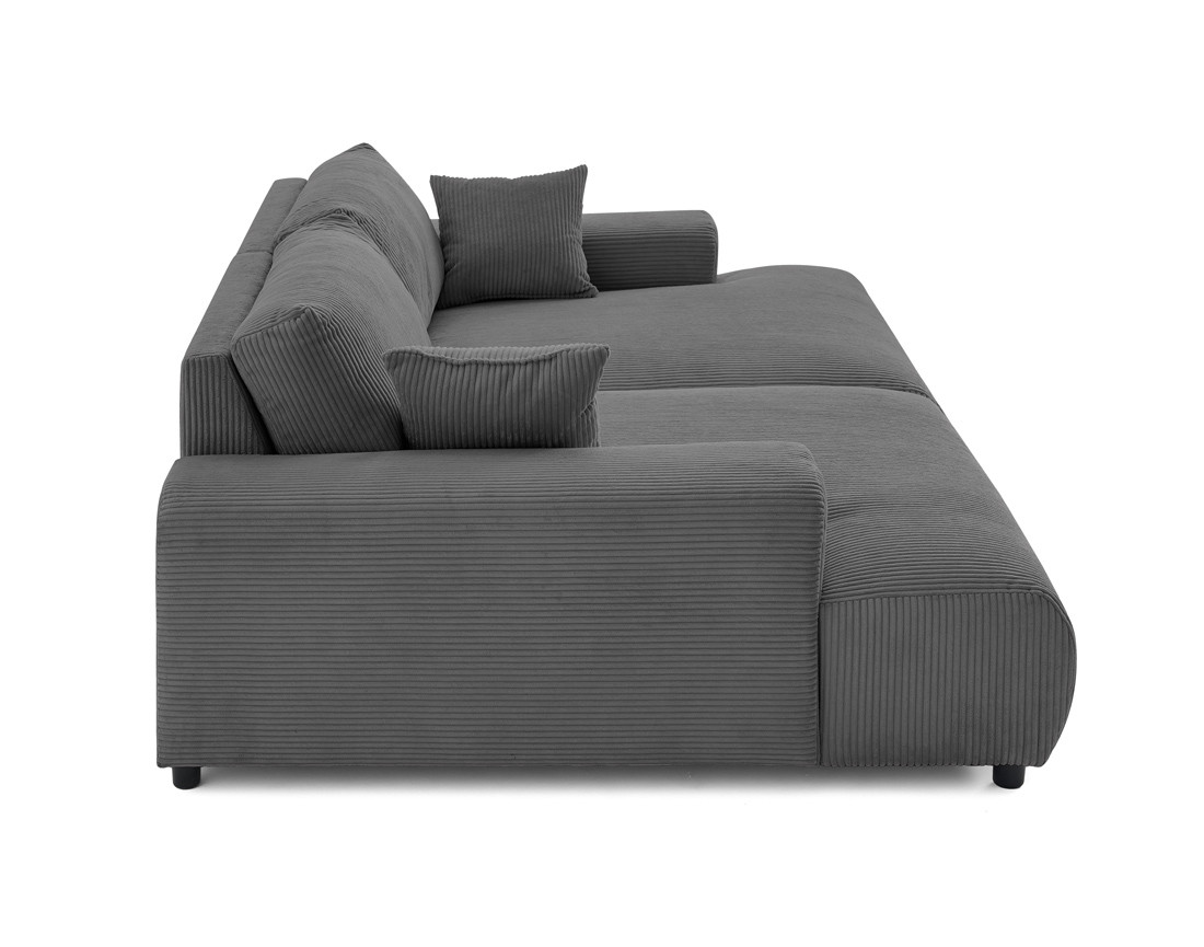 Canapé droit 4 places double méridienne en velours côtelé Garance