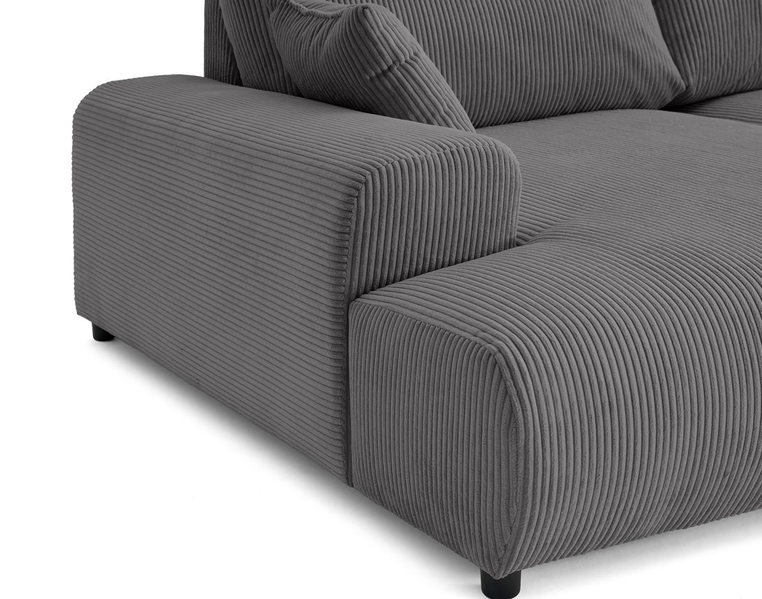 Canapé droit 4 places double méridienne en velours côtelé Garance