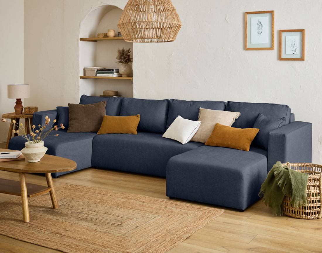 Canapé panoramique 7 places - convertible avec coffre - Topaze