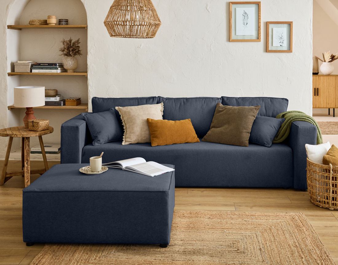 Canapé 3 places - convertible avec coffre - en tissu - Topaze