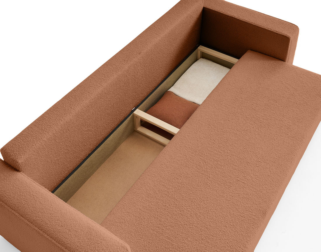 Canapé 3 places convertible avec coffre en tissu bouclette Topaze