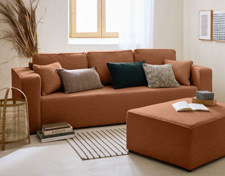 Canapé 3 places convertible avec coffre en tissu bouclette Topaze