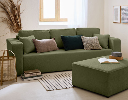 Canapé 3 places convertible avec coffre en tissu bouclette Topaze