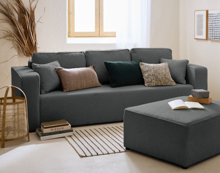 Canapé 3 places convertible avec coffre en tissu bouclette Topaze
