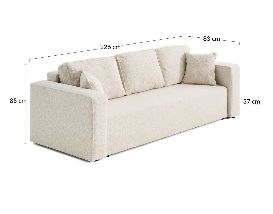 Canapé 3 places convertible avec coffre en tissu bouclette Topaze