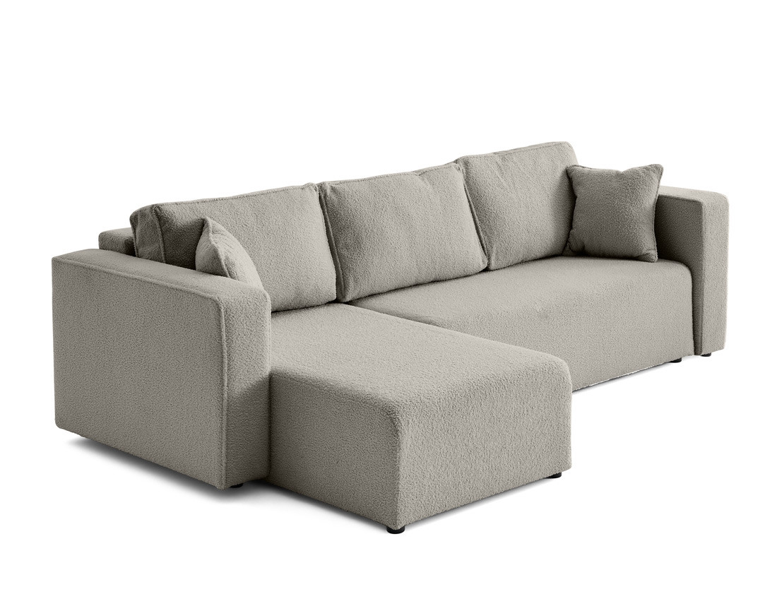 Canapé d'angle 4 places convertible avec coffre en tissu bouclette Topaze